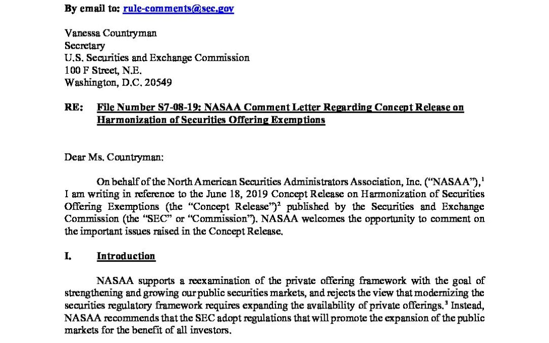 NASAA-Comment-Letter-re-SEC-Exempt-Offerings-Concept-Release-10-11-19