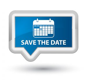 Save the date prime blue banner button