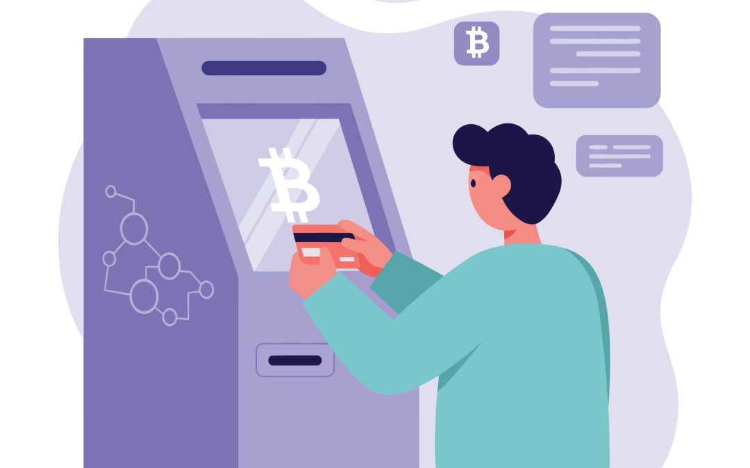 Person Using Bitcoin ATM Machine for Cryptocurrency Transactions in Modern Digital Finance Environment