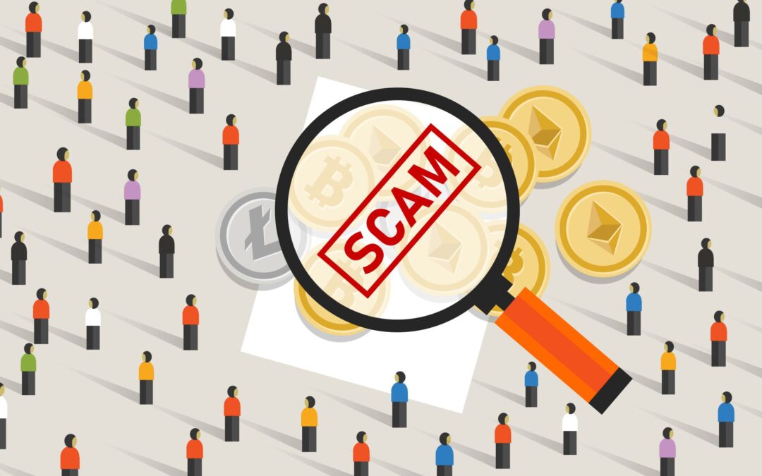 Cryptocurrency fraud investment scam. Crypto digital money transaction with safety risk